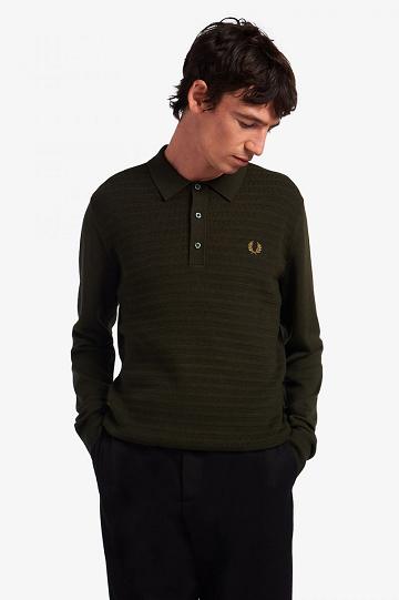 Koszule Fred Perry Chevron Textured Trykotowy Męskie Zielone | PL 1487AHKP